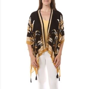 Vince Camuto "NEW" Black Gold Banana Plant Bohemian Open Front Kimono One Size